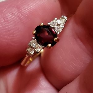 Vintage SETA Gold Plate Cubic Zirconia and ruby ring